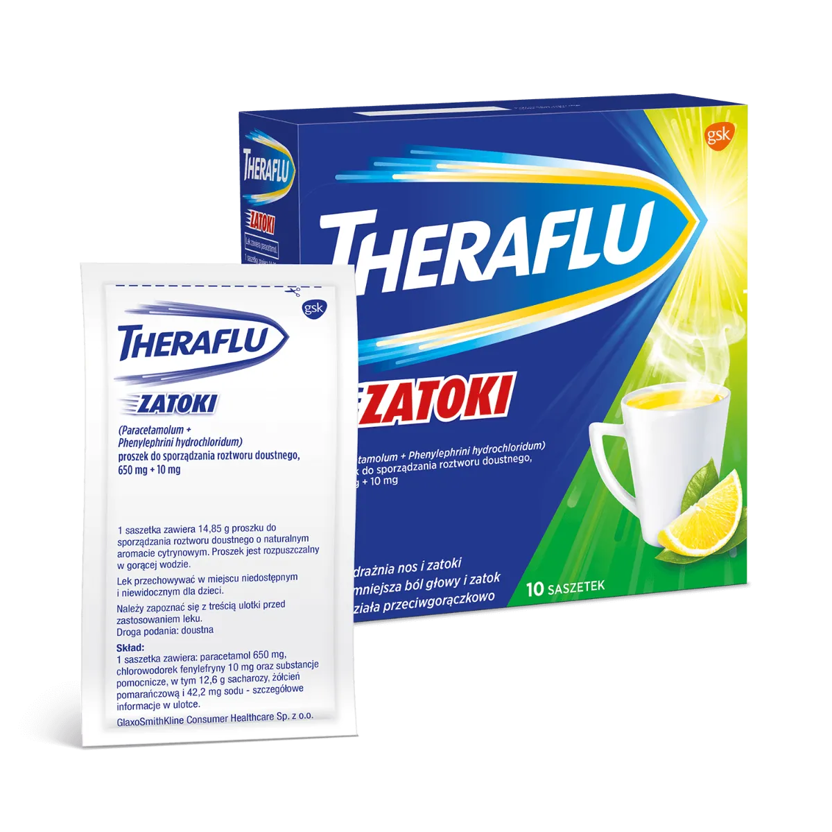 Theraflu Zatoki, 650mg + 10 mg, 10 saszetek 