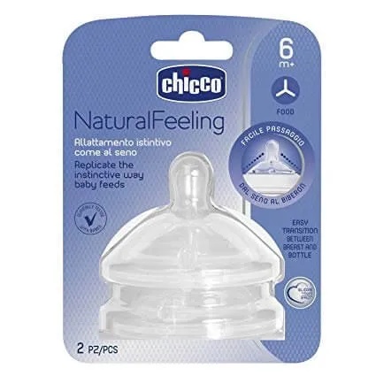 Chicco, smoczek silikonowy NaturalFeeling do kaszki 6m +, 2 sztuki