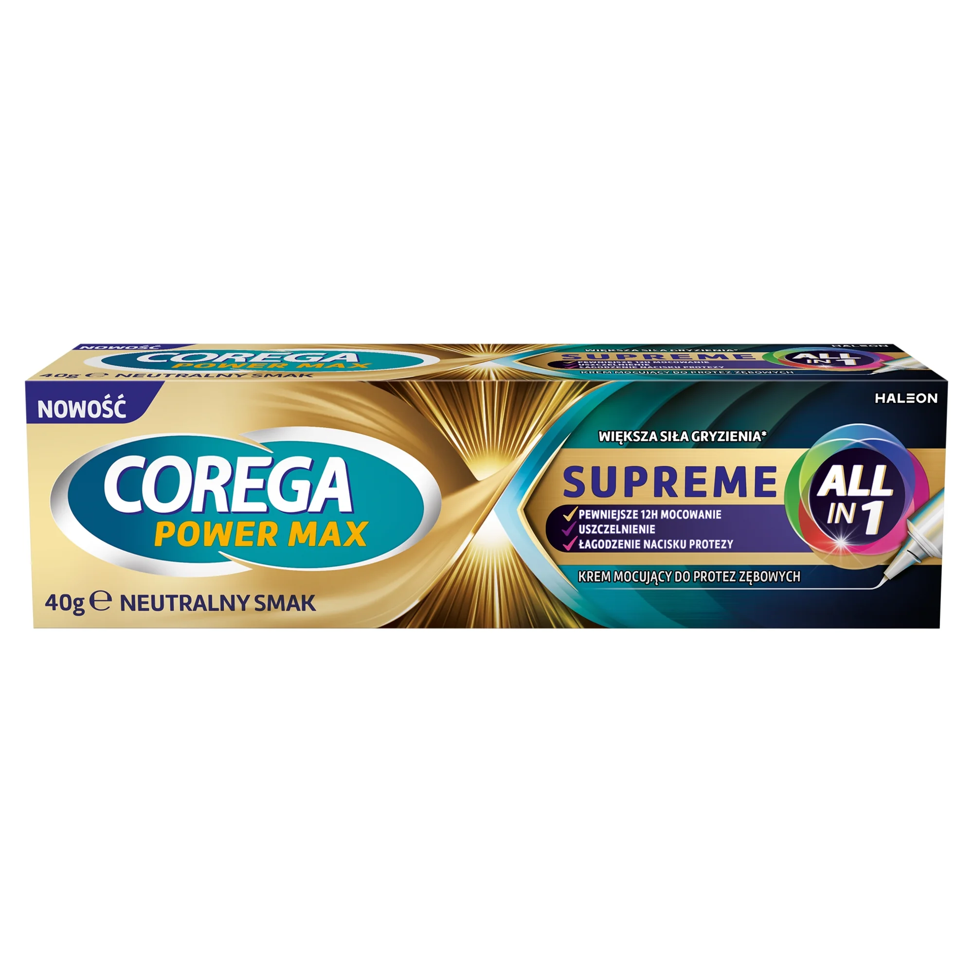 Corega Power Max Supreme All-In-1 Krem mocujący do protez zębowych, smak neutralny, 40 g