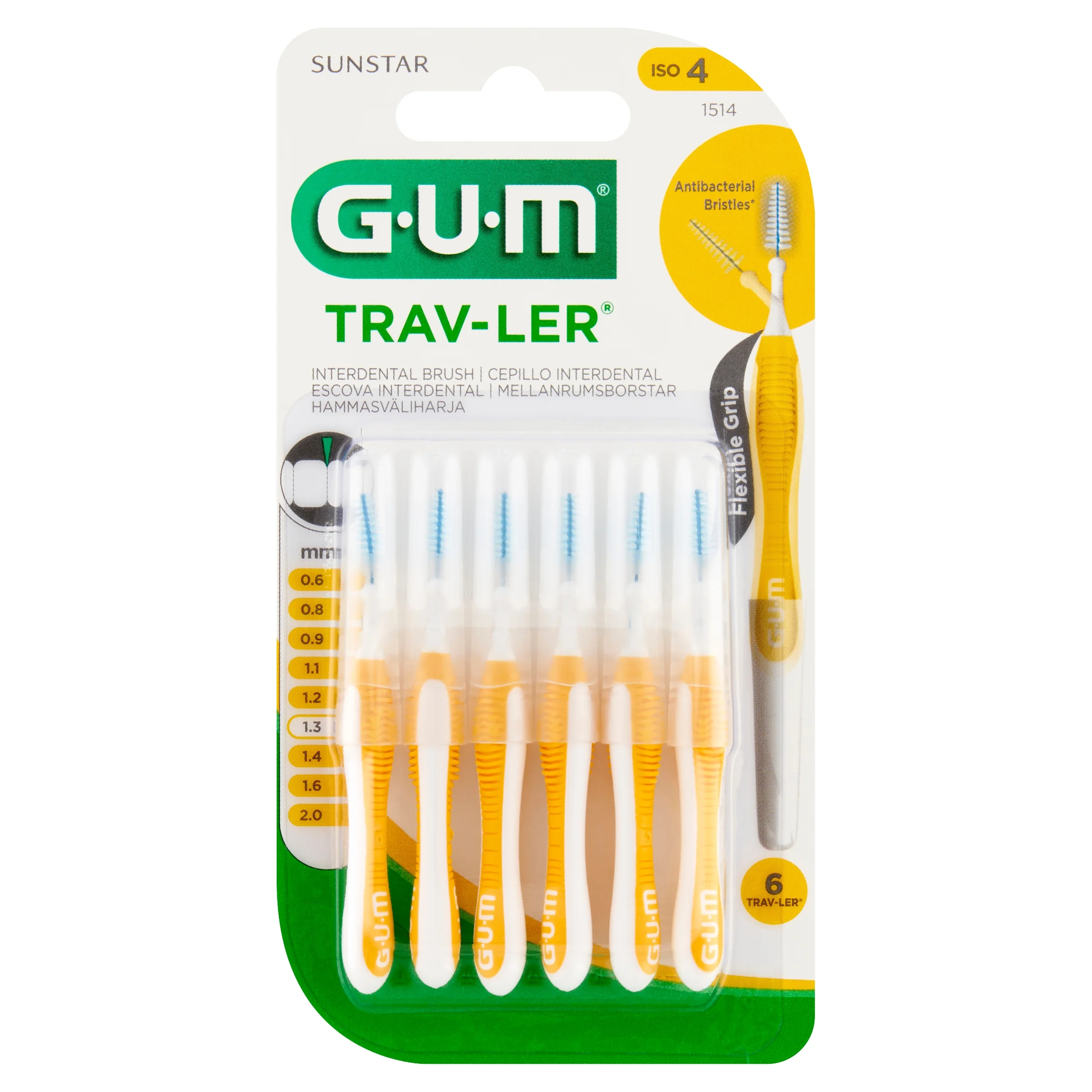 Sunstar Gum Trav-Ler żółte szczoteczki międzyzębowe 1,3 mm, 6 sztuk