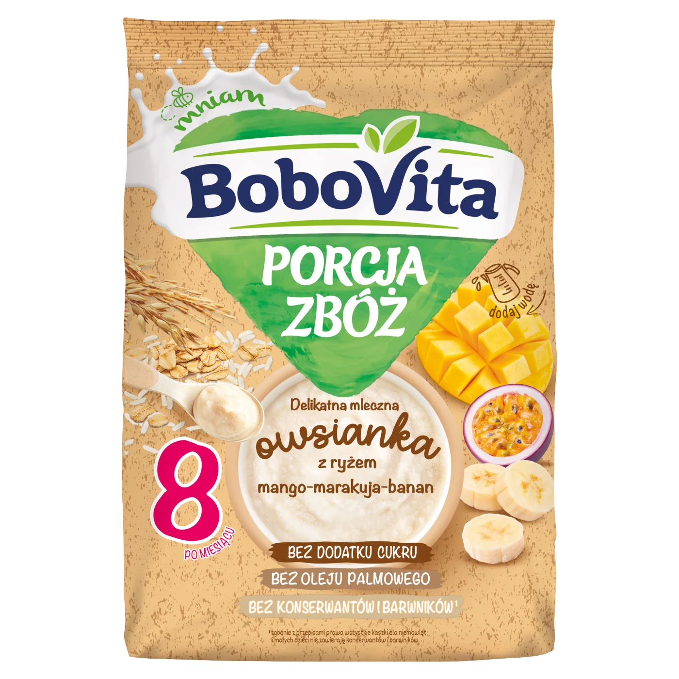 BoboVita Porcja Zbóż delikatna mleczna owsianka z ryżem mango-marakuja-banan, 210 g