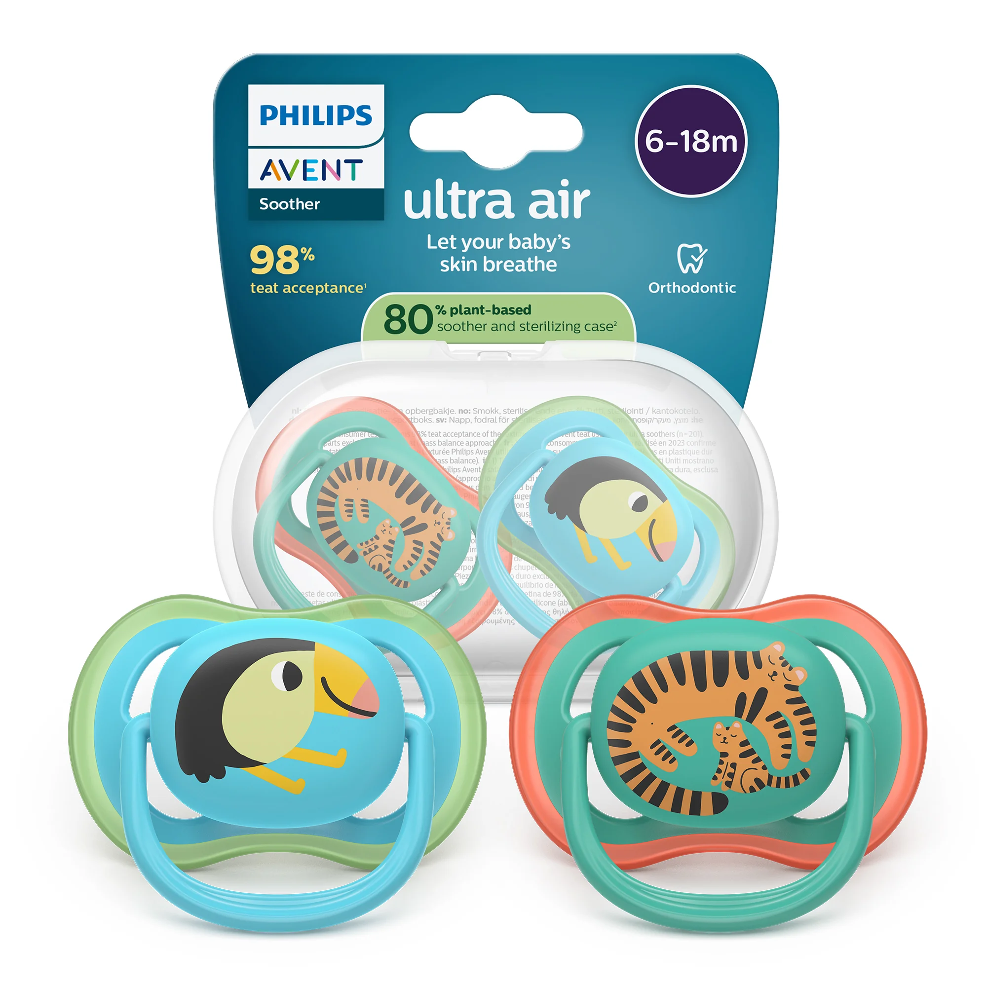 Philips Avent Ultra Air ortodontyczny smoczek uspokajający 6-18 m, 2 sztuki
