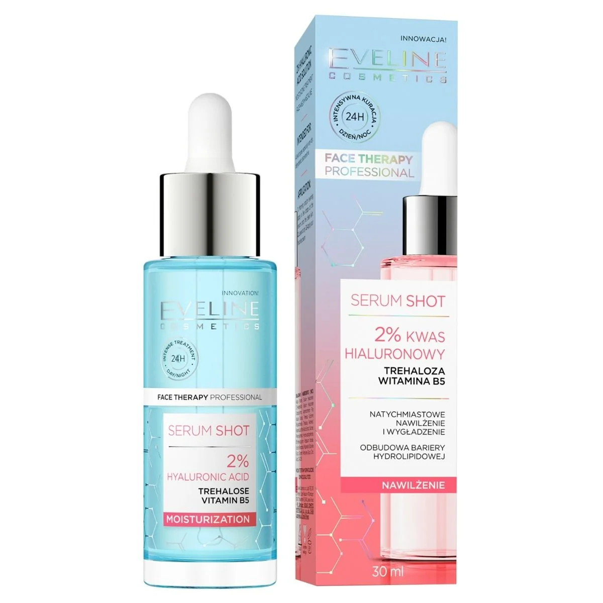 Eveline Cosmetics Serum Shot Nawilżenie kuracja 2% kwas hialuronowy na twarz, szyję i dekolt