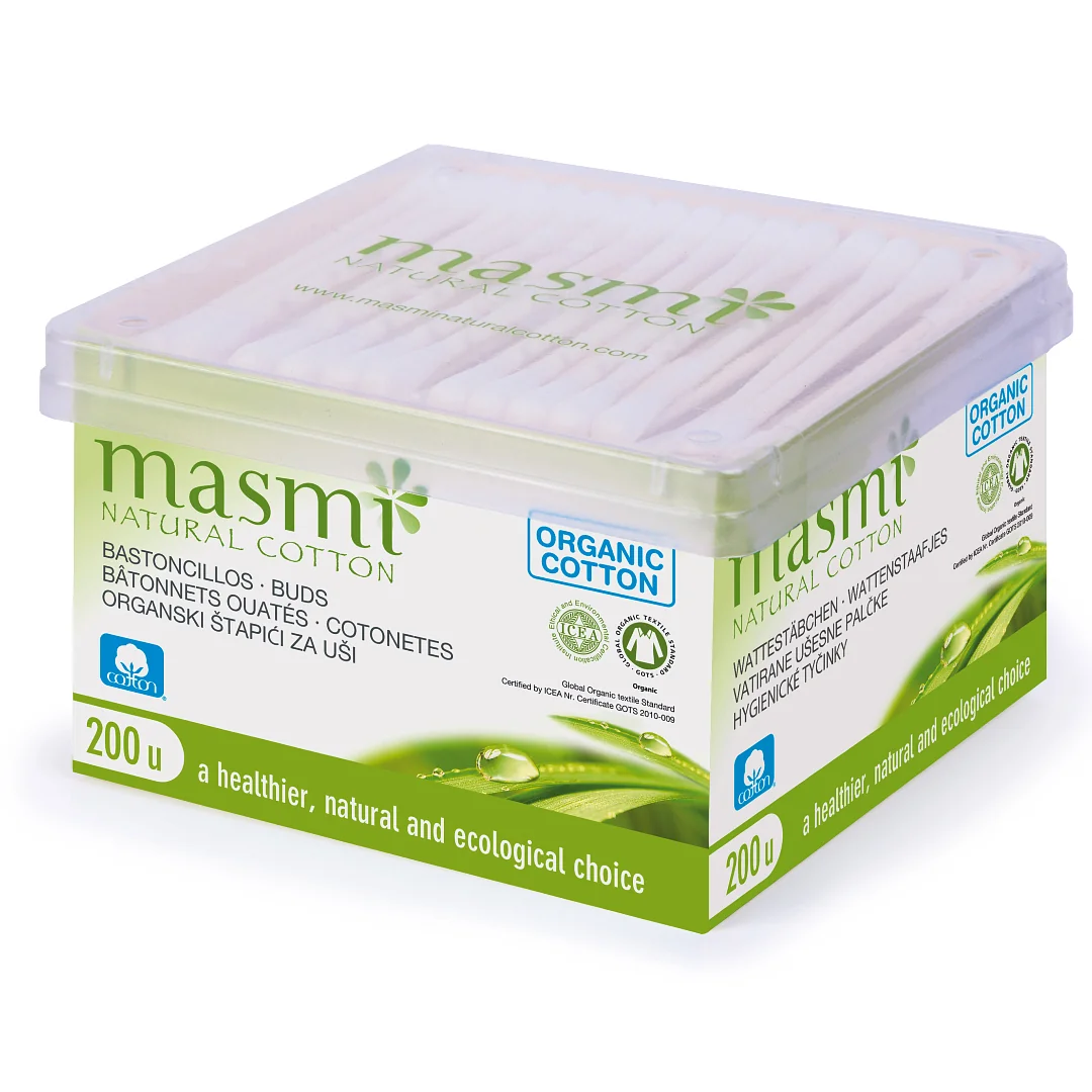 Masmi patyczki higieniczne do uszu z organicznej bawelny, 200 szt.