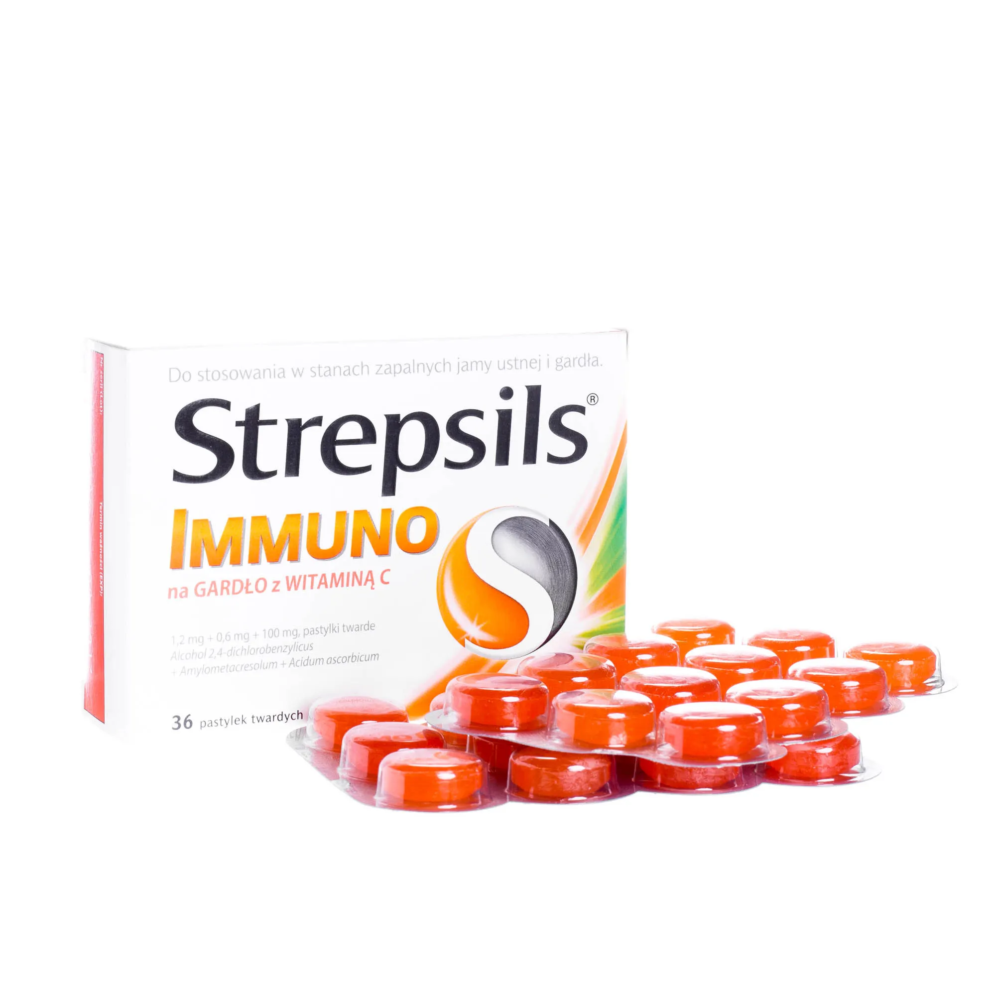 Strepsils Immuno z wit. C - pastylki do ssania, na gardło, 36 szt. 