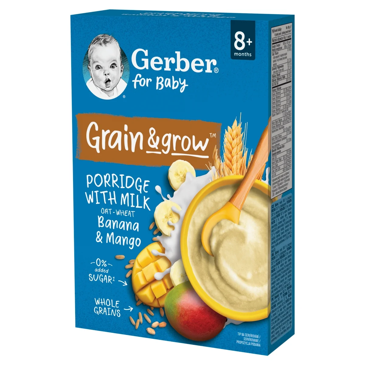 Gerber Grain & grow kaszka owsiano-pszenna mleczna banan mango jabłko po 8 miesiącu, 200 g