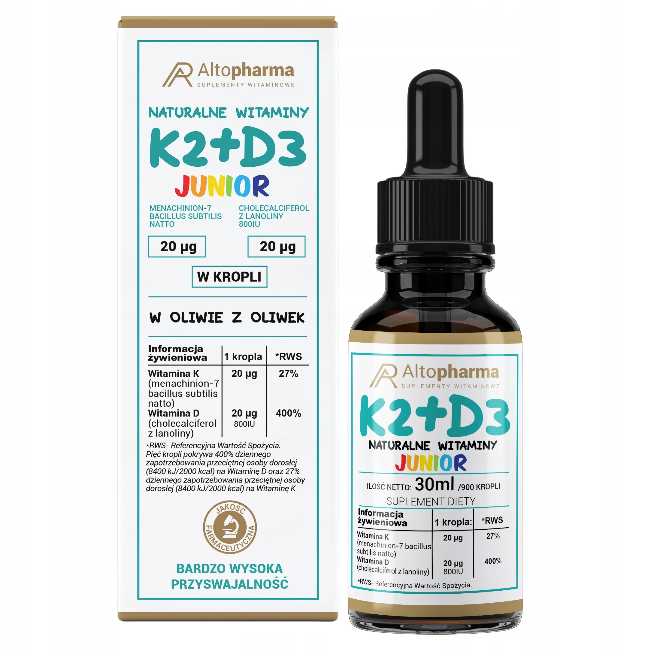 Altopharma K2 + D3 Junior krople, 30 ml