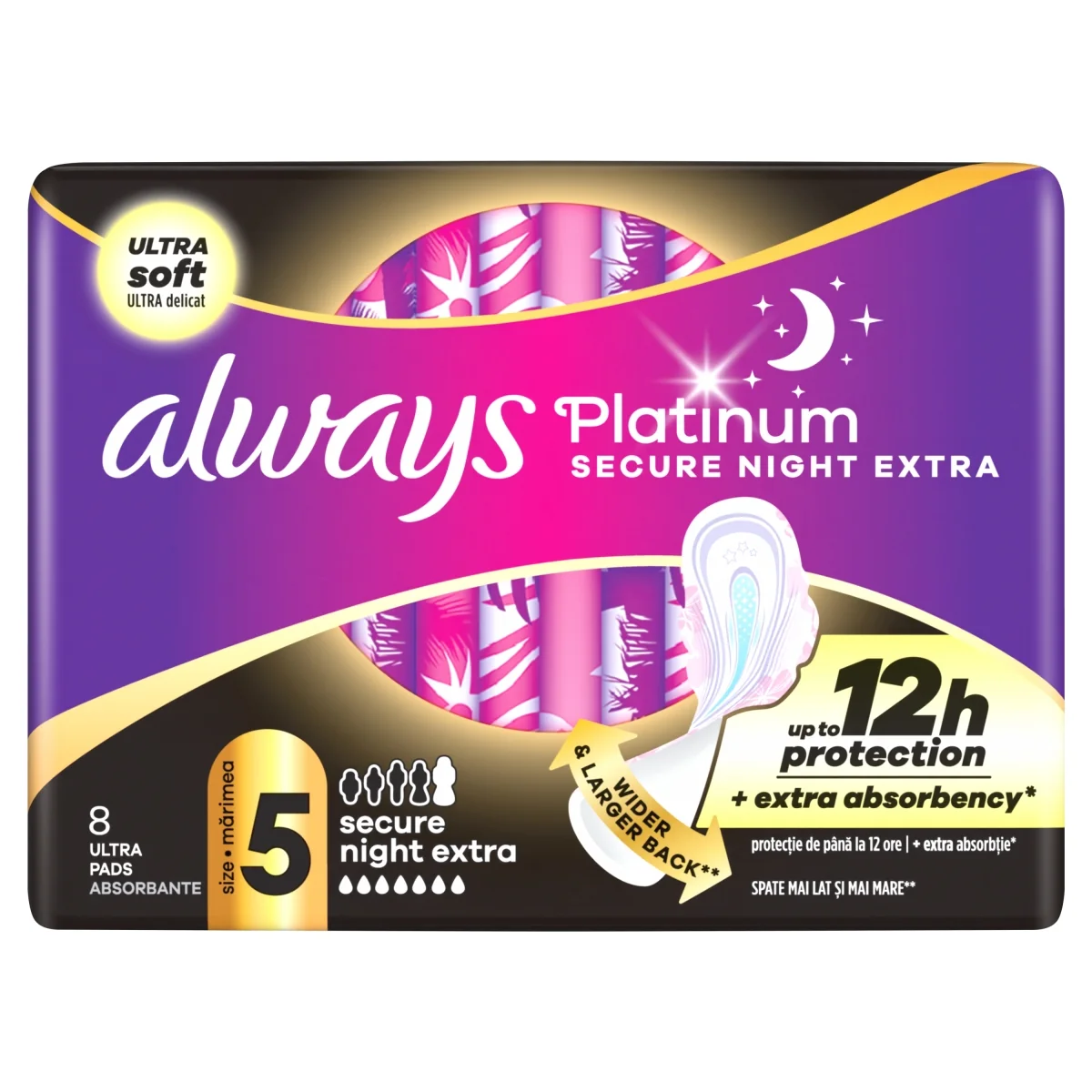 Always Platinum Secure Night Extra podpaski ze skrzydełkami, 8 sztuk