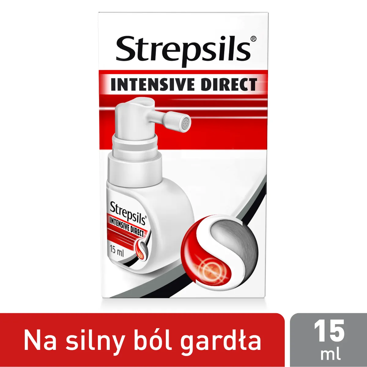 Strepsils Intensive Direct - Lek w postaci aerozolu o działaniu przeciwbólowym i przeciwzapalnym, 15 ml