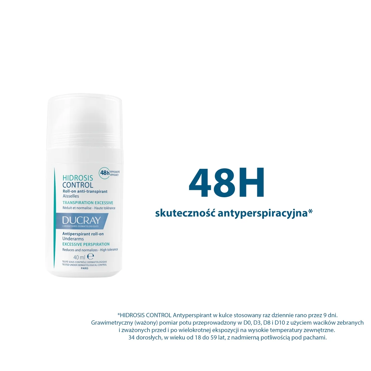 Ducray Hidrosis Control antyperspirant w kulce 48h, 40 ml