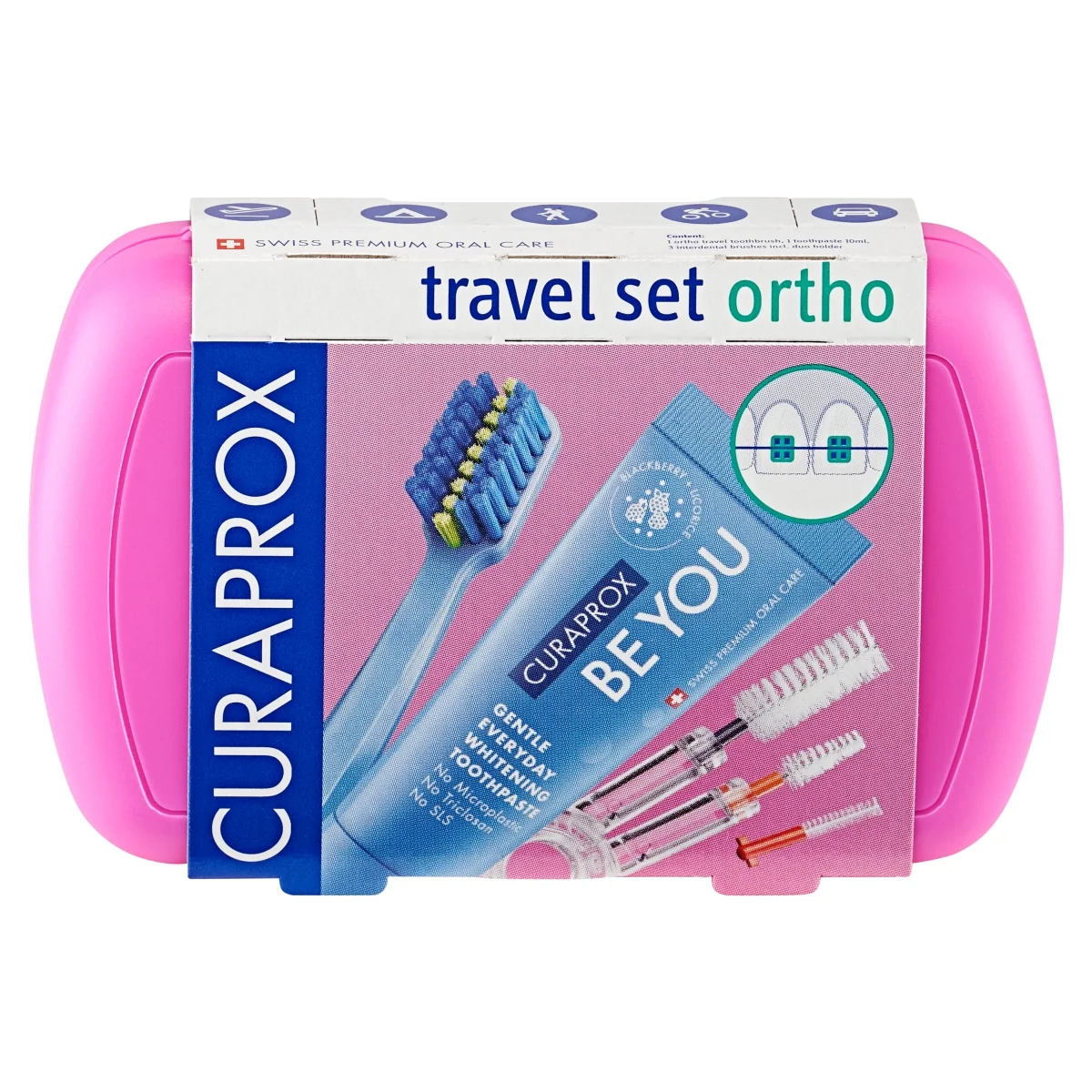 Curaprox Travel Set Ortho podróżny zestaw ortodontyczny różowy