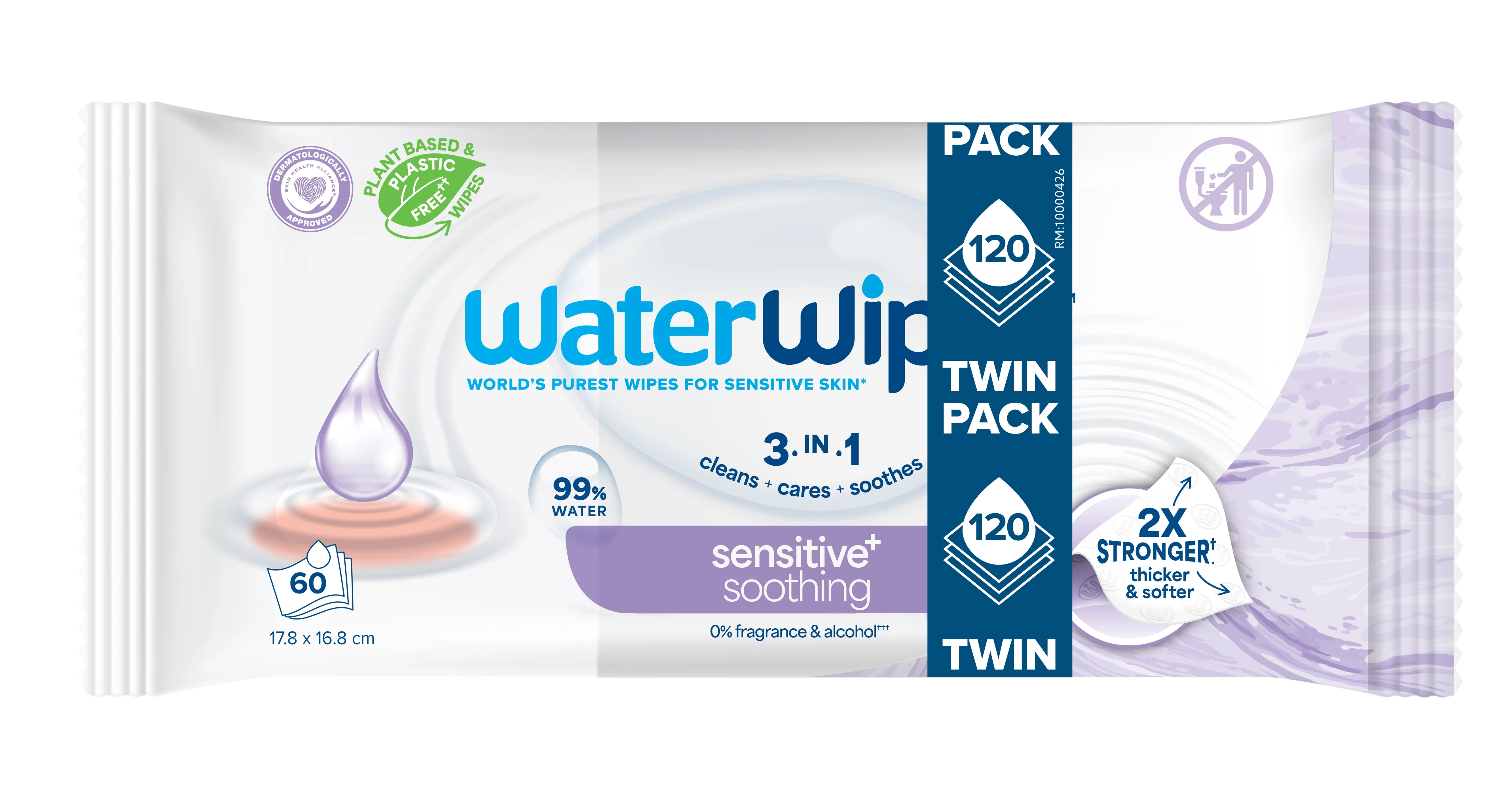 WaterWipes Sensitive+ chusteczki nawilżane dla dzieci, 2 x 60 sztuk