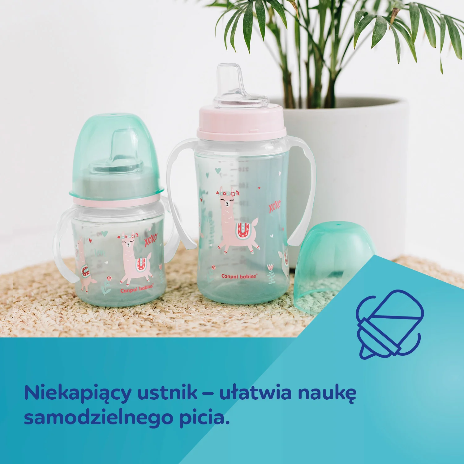 Canpol Babies, kubek treningowy z miękkim ustnikiem i uchwytami, od 6 miesiąca 35/207_blu, 120 ml