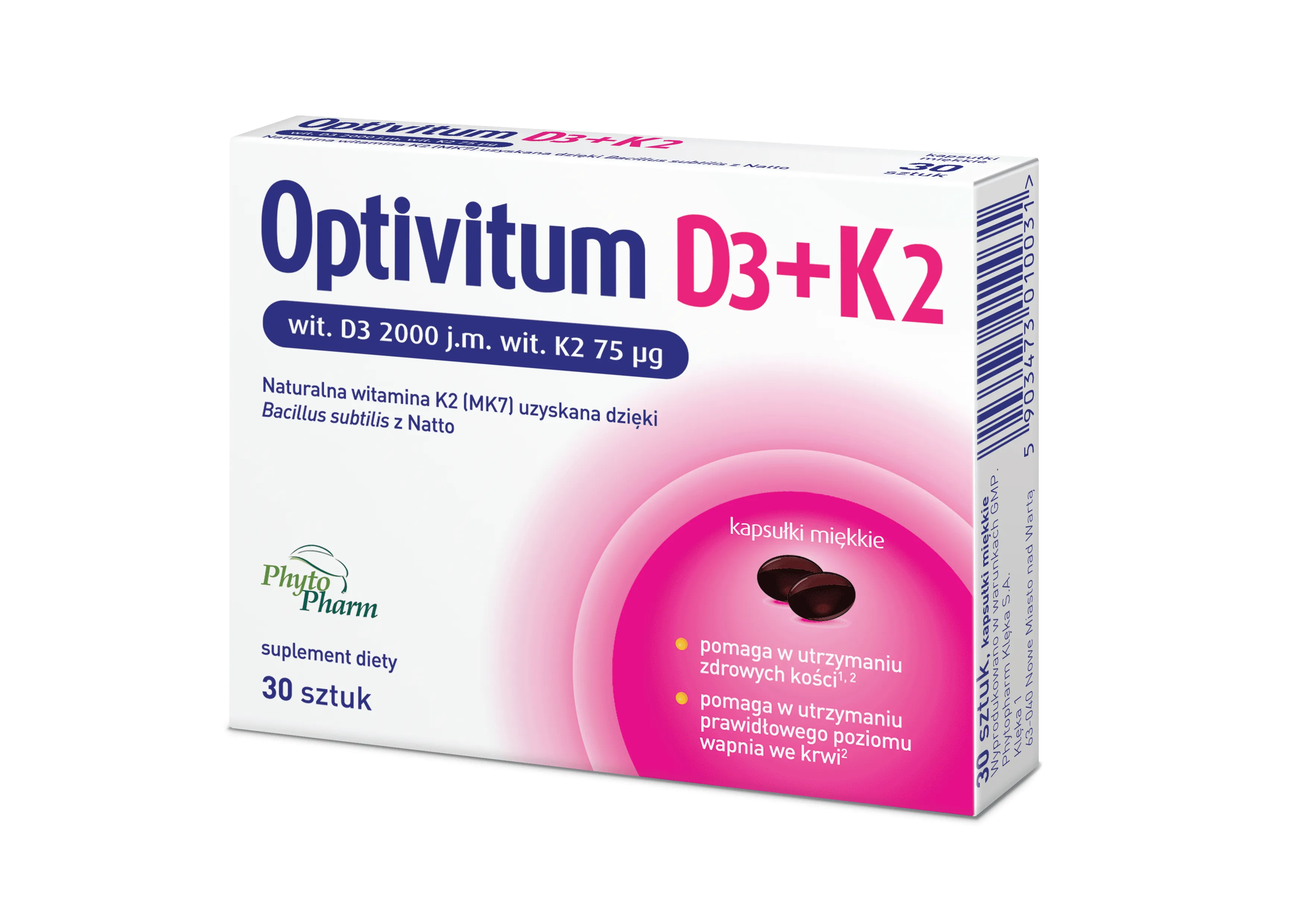 Optivitum D3+K2, suplement diety, 30 kapsułek miękkich