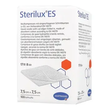 Sterilux Es Opatrunek niejałowy 17-nitkowy 8-wartwowy, 7,5x7,5 cm, 100 sztuk 