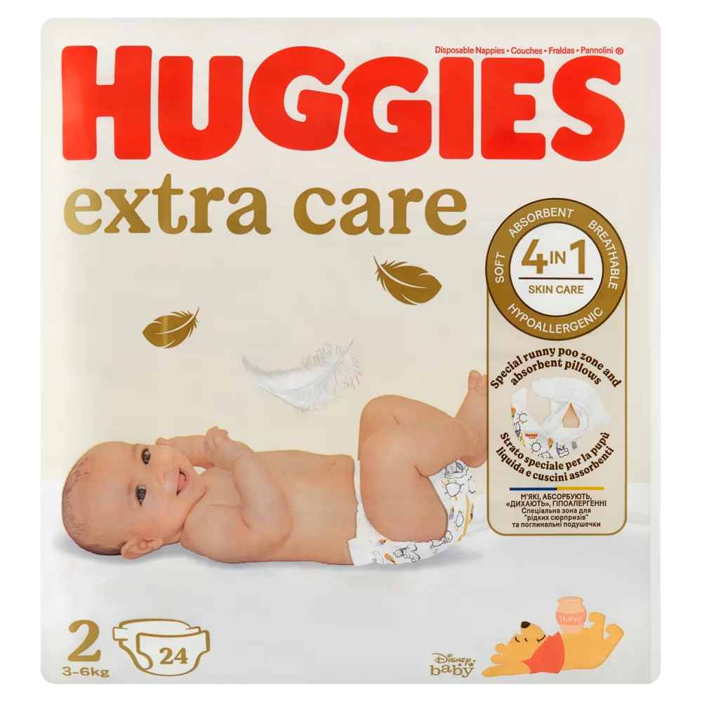 Huggies Extra Care pieluchy rozmiar 2 3-6 kg, 24 szt.