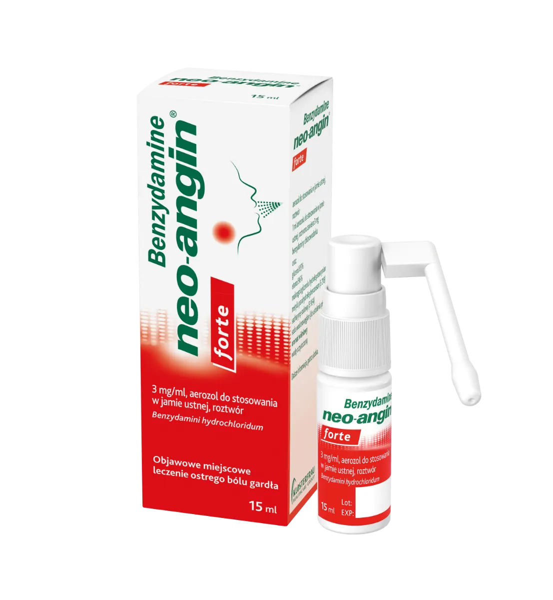 Benzydamine neo-angin forte, 3 mg/ml, aerozol do stosowania w jamie ustnej, roztwór, 15 ml