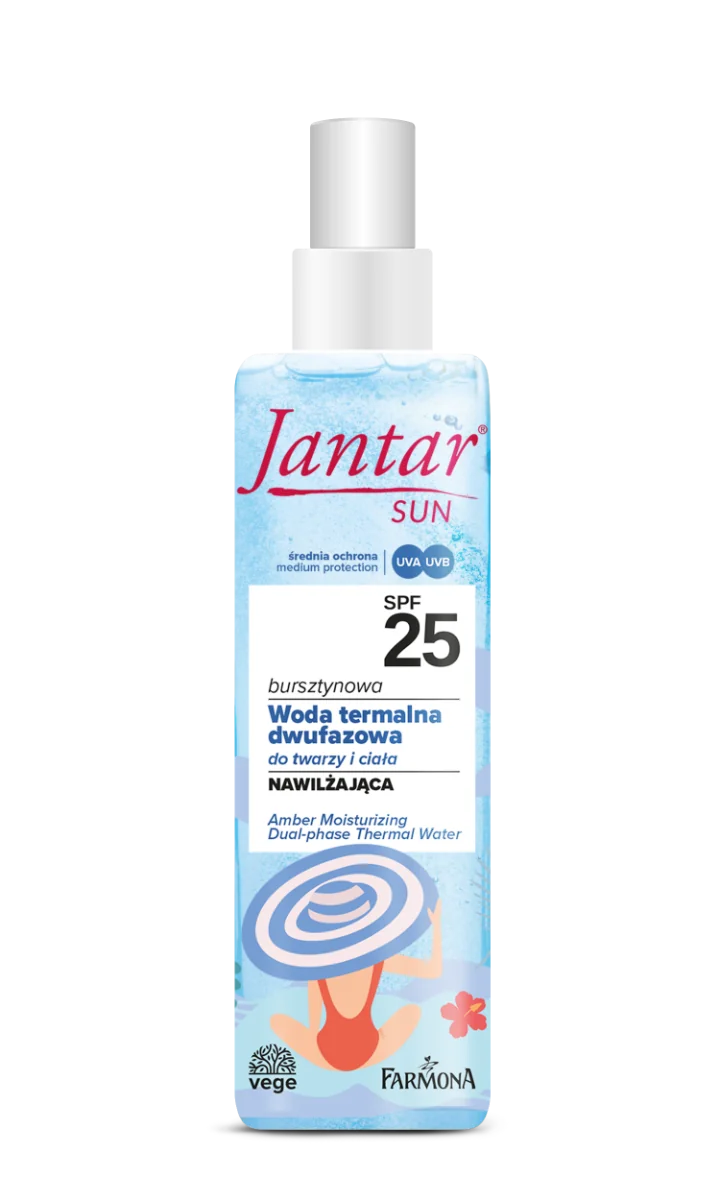 Farmona Jantar Sun bursztynowa nawilżająca dwufazowa woda termalna do twarzy i ciała SPF 25, 200 ml