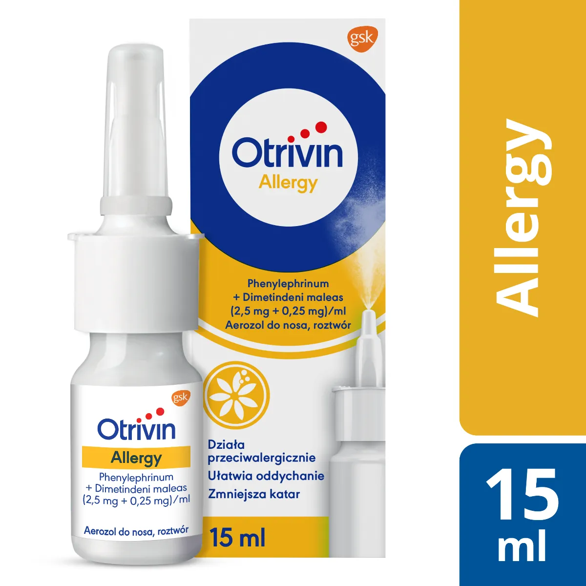 Otrivin Allergy, 2,5 mg + 0,25 mg/ml, aerozol do nosa, 15 ml