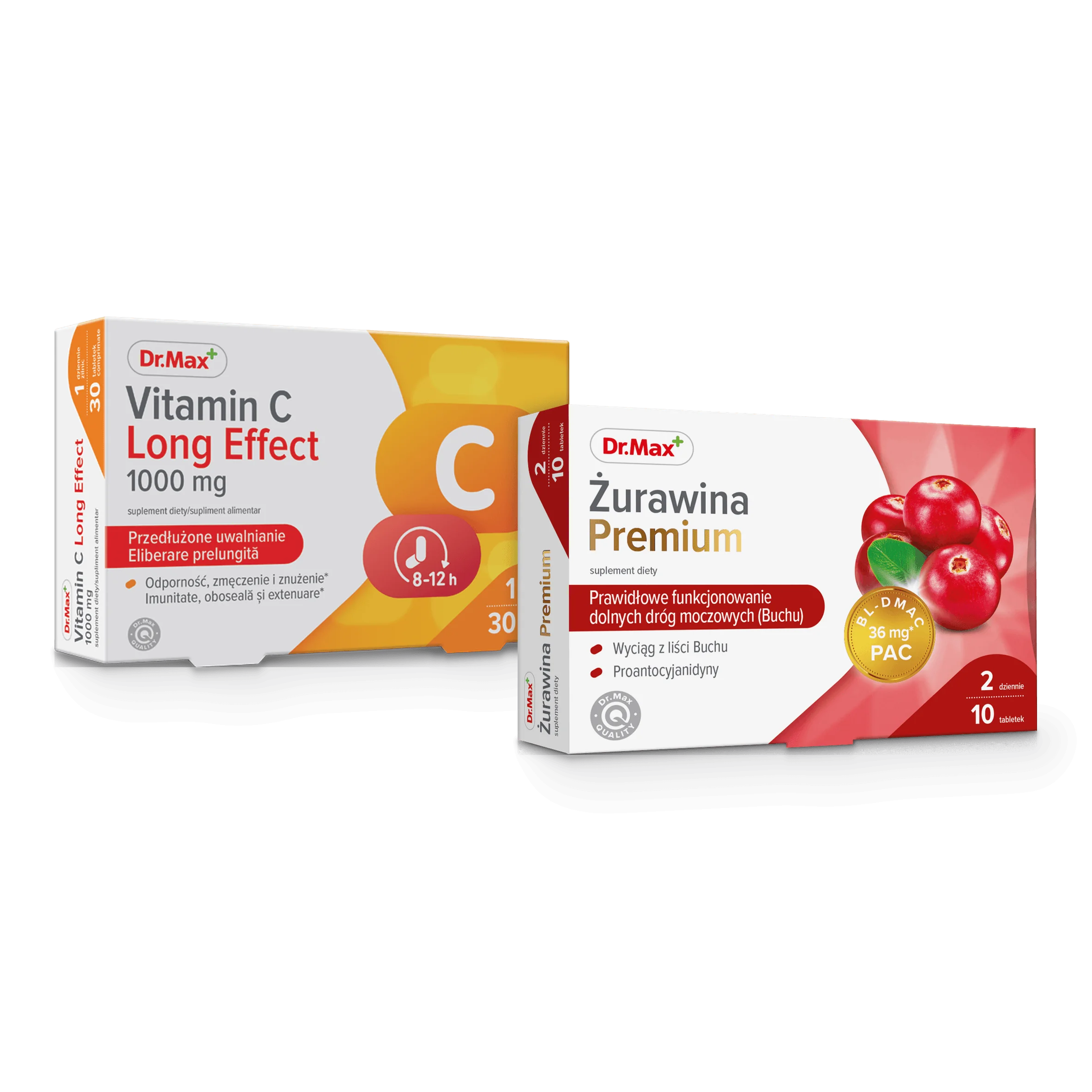 Komplet troski o pęcherz Żurawina Premium Dr.Max 10 tabletek + Vitamin C Long Effect 1000 mg Dr. Max 30 tabletek