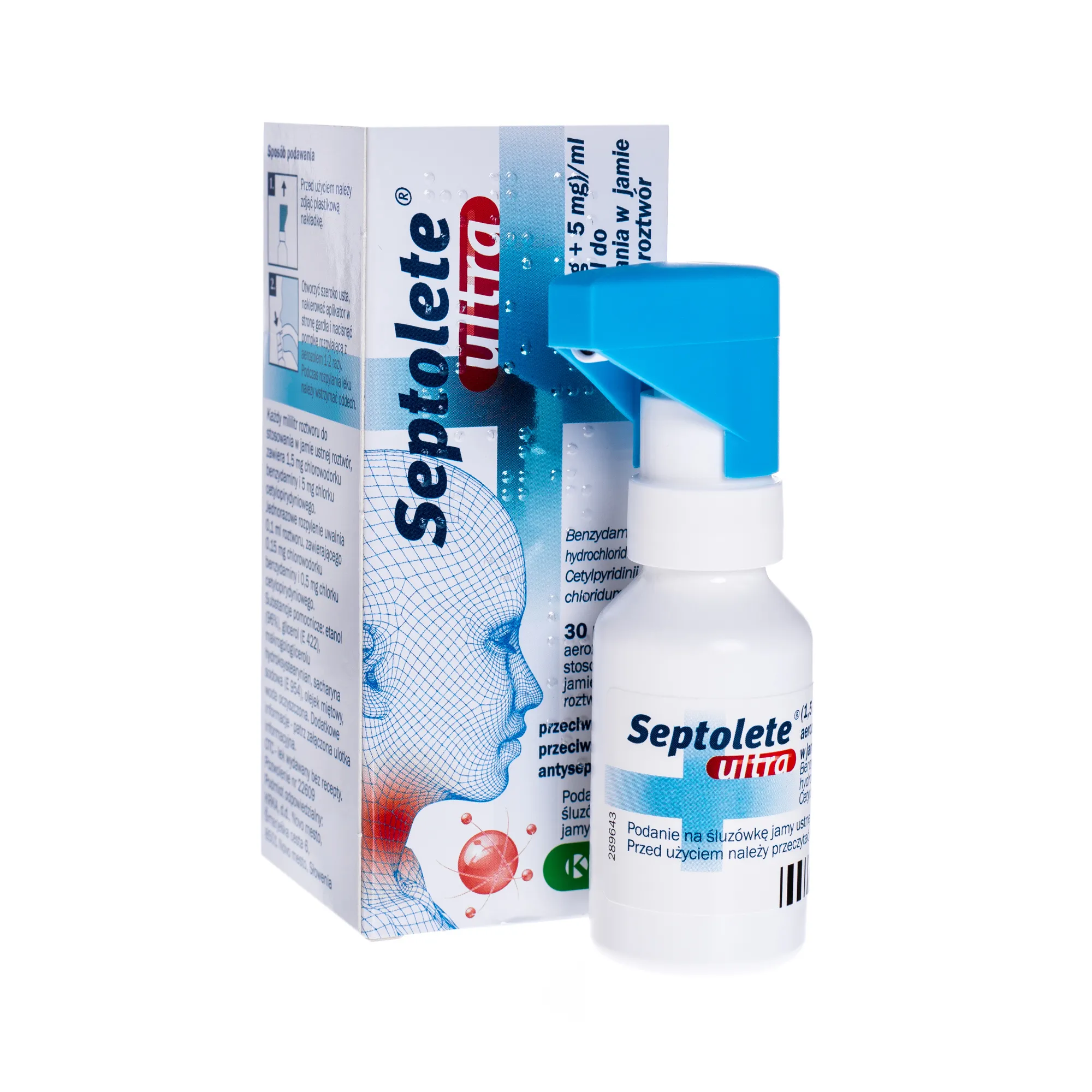 Septolete Ultra, aerozol stosowany w jamie ustnej o działaniu przeciwzapalnym i przeciwbólowym, 30 ml 