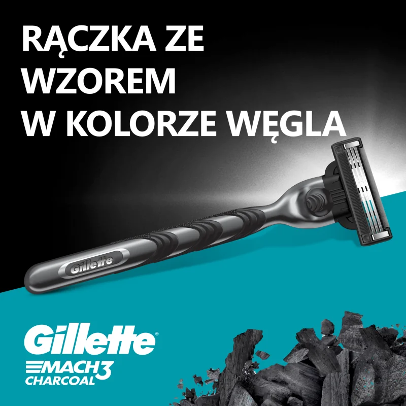 Gillette Mach3 Charcoal Maszynka do golenia z 2 wymiennymi ostrzami dla mężczyzn, 1 szt.