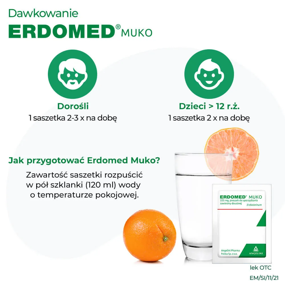 Erdomed Muko, 225 mg, proszek do sporządzania zawiesiny doustnej, 10 saszetek 