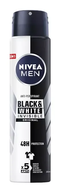 Nivea Black&White Invisible Original antiperspirant w sprayu dla mężczyzn, 250 ml