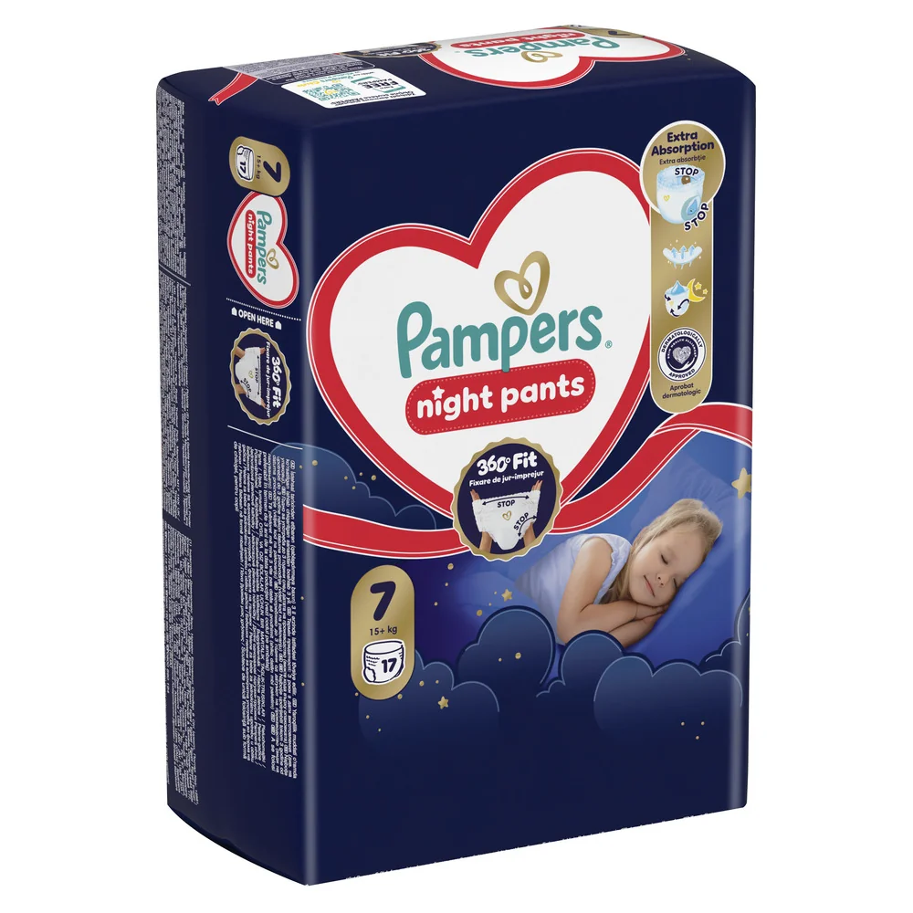 Pampers Night Pants 7 pieluchomajtki, rozmiar 7, 15+ kg, 17 sztuk