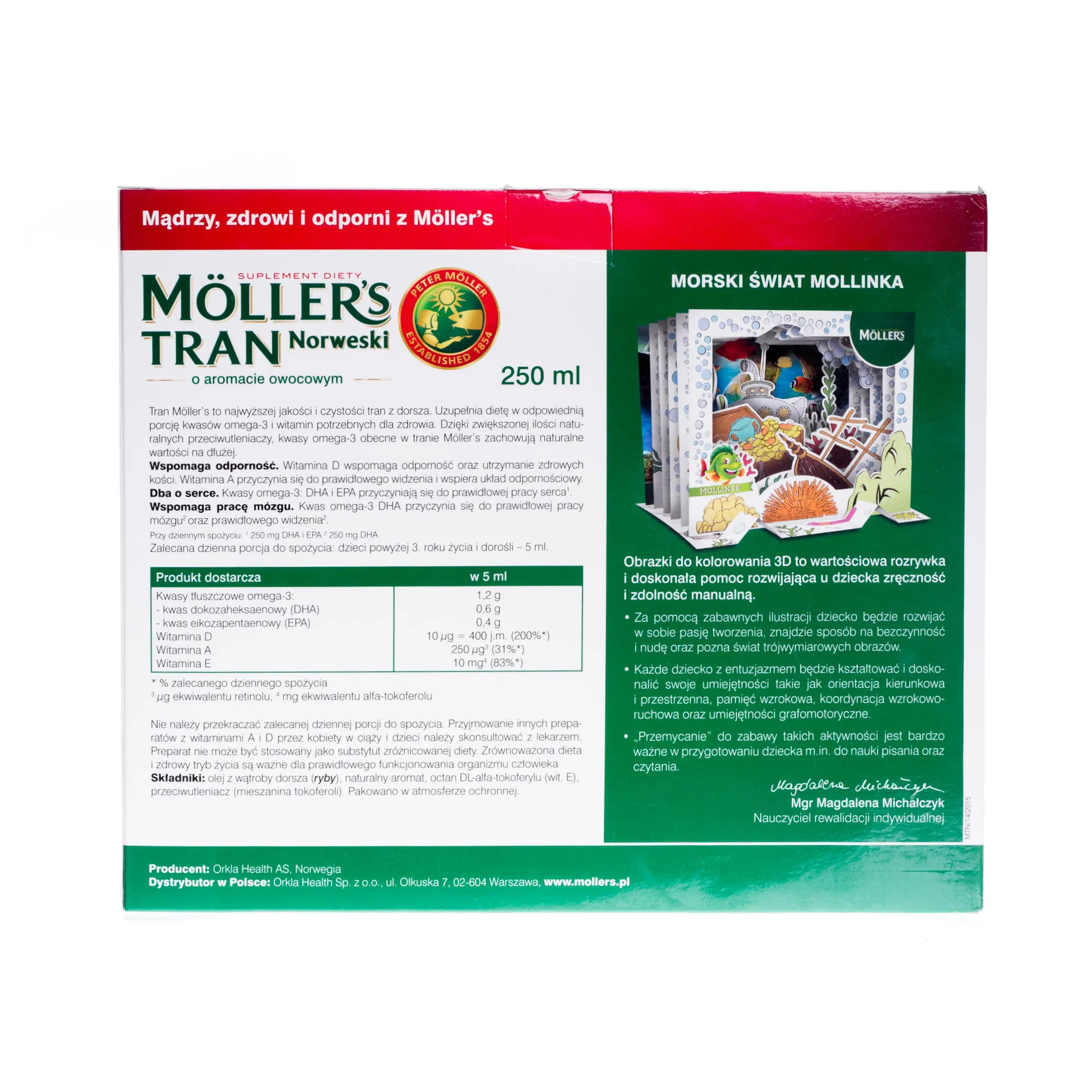 Moller's Tran Norweski o aromacie owocowym + akwarium 3D, 250 ml 