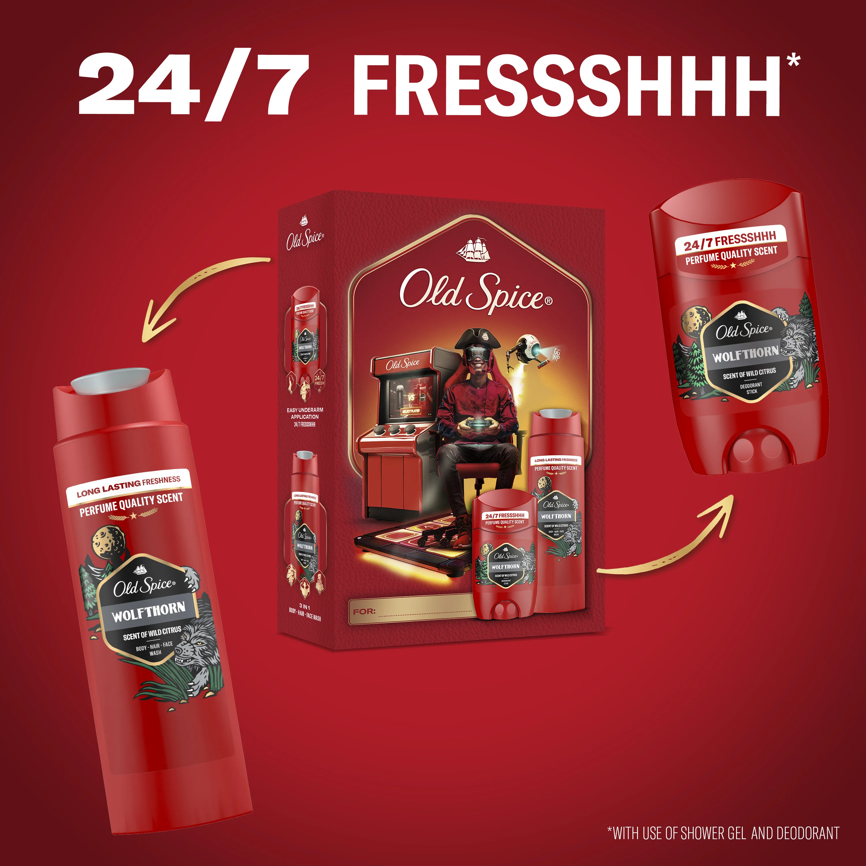 Old Spice Wolfthorn Gamer Xmass Zestaw dezodorant w sztyfcie, 50 ml + żel pod prysznic, 250 ml
