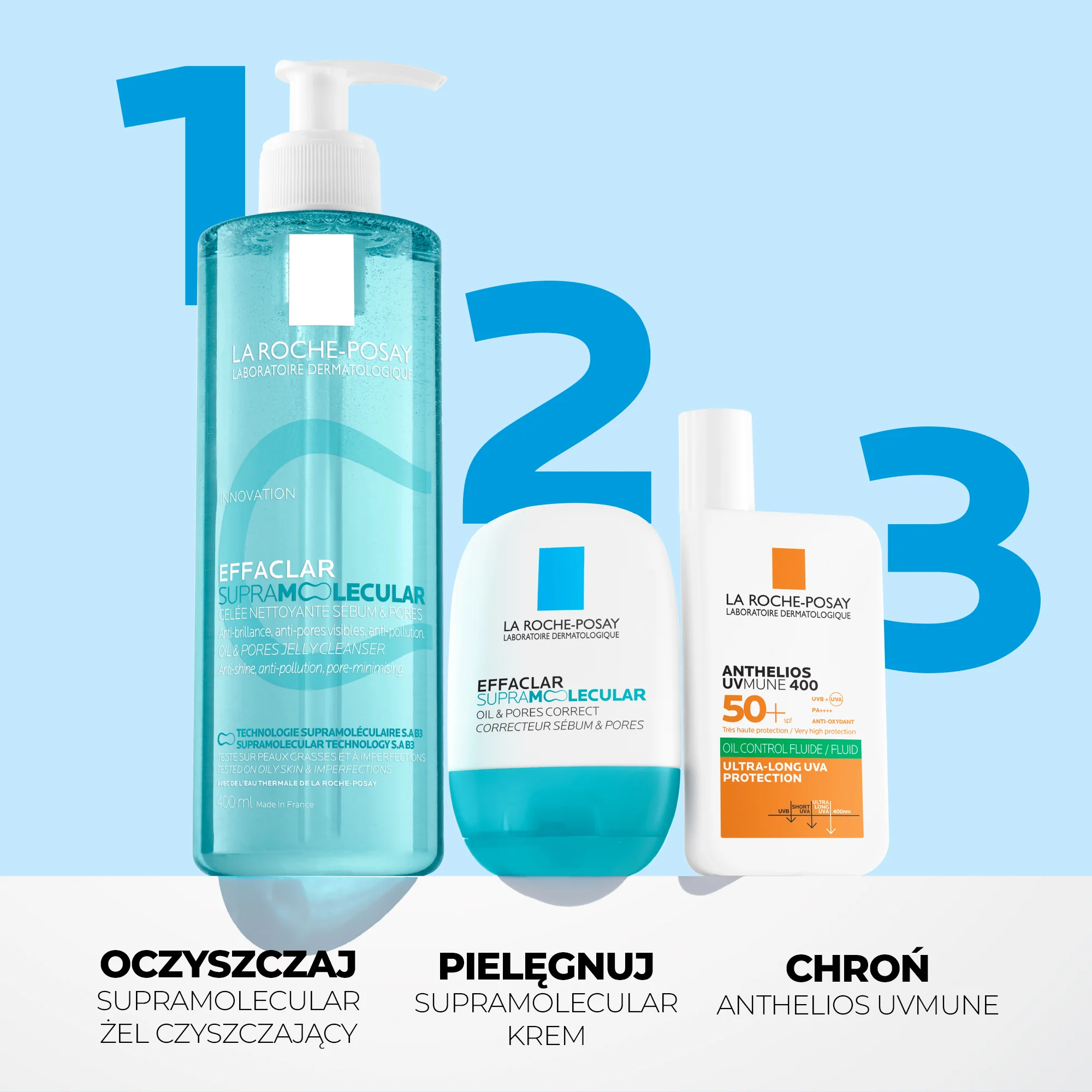 La Roche-Posay Effaclar Supramolecular żel oczyszczający pory i redukujący sebum, 400 ml