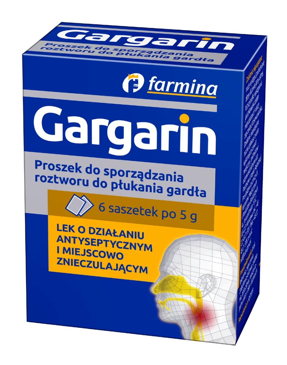 Gargarin proszek do sporządzania roztworu do płukania gardła, 6 saszetek po 5 g