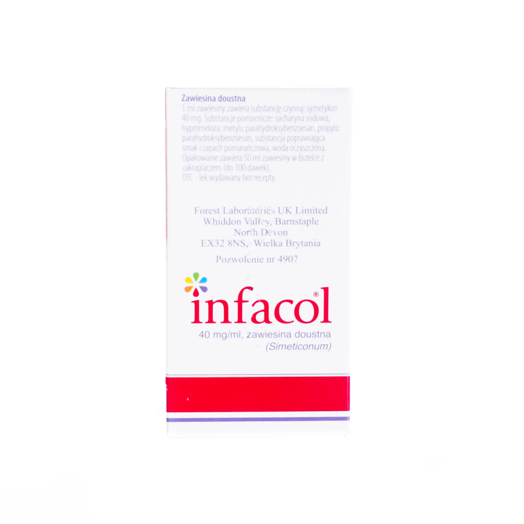 Infacol 40 mg/ml - zawiesina doustna stosowana w celu łagodzenia dolegliwościach związanych z gazami, 50 ml 