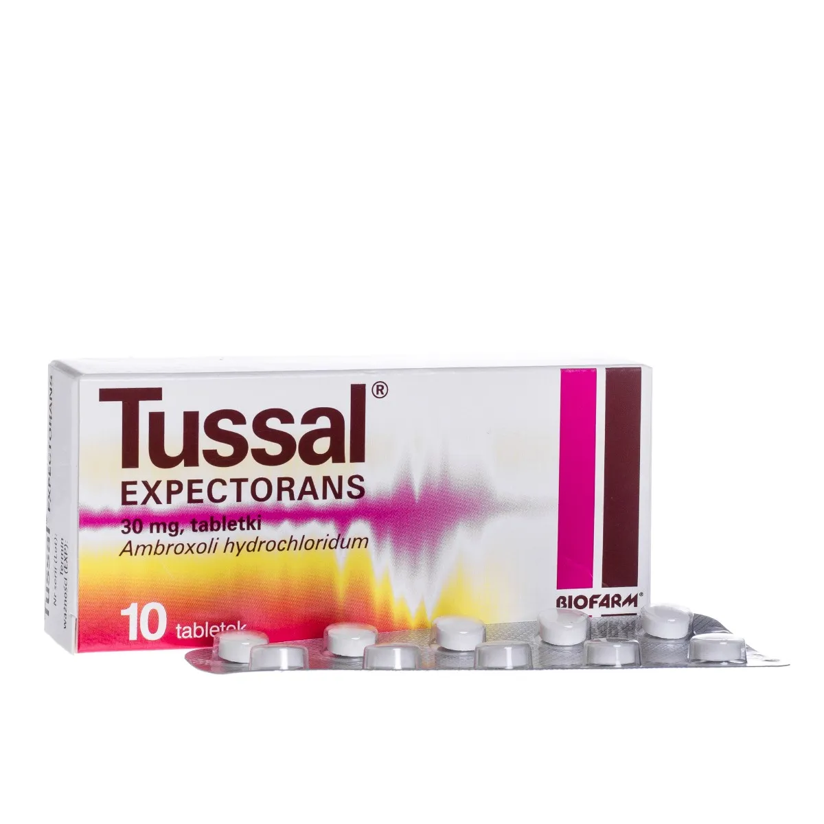 Tussal Expectorans, lek ułatwiający odkrztuszanie, 10 tabletek. Data ważności 2022-05-31