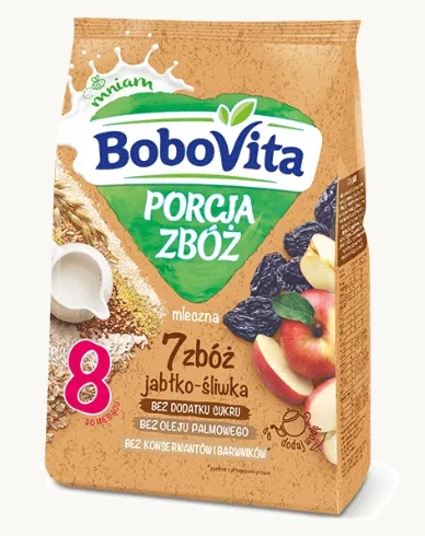 BoboVita, kaszka zbożowa jabłko śliwka po 8 miesiącu, 180 g kaszka zbożowa jabłko śliwka, 180 g