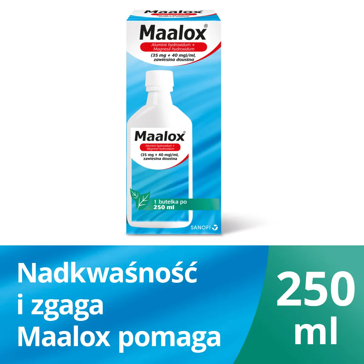 Maalox ( Alumini hydroxidum 35 mg + Magnesii hydroxidum 40 mg ) /ml, zawiesina doustna, 250 ml