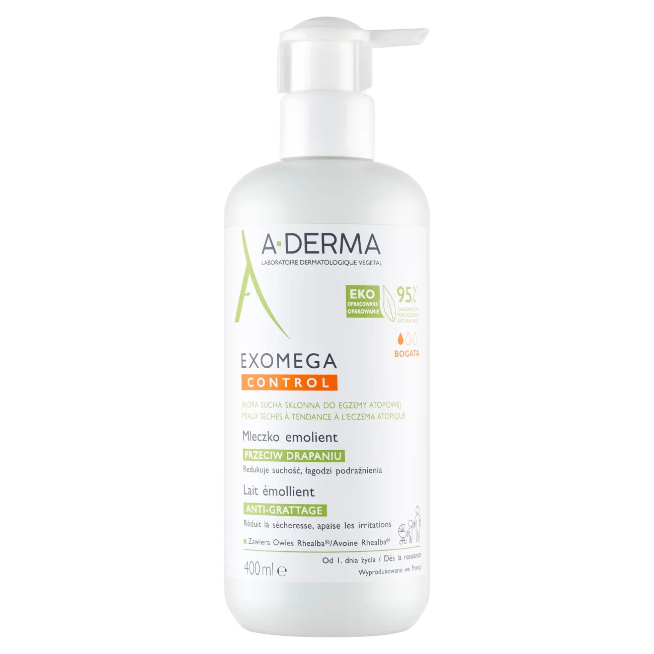 A-Derma Exomega Control mleczko do ciała emolient przeciw drapaniu, 400 ml