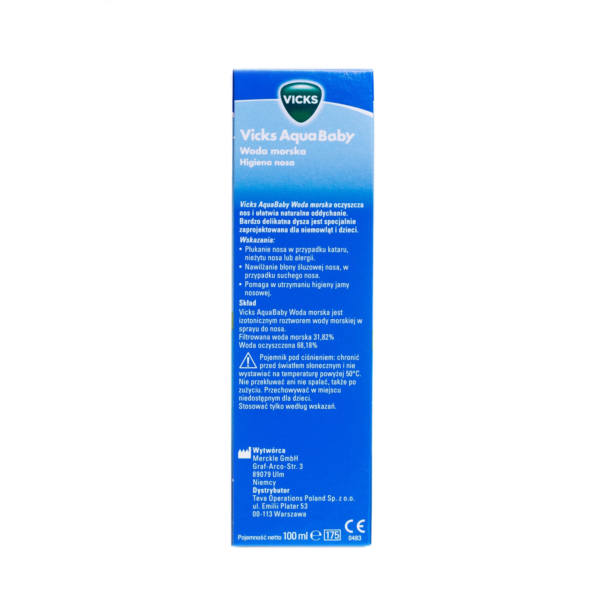 Vicks AquaBaby, woda morska, izotoniczny spray do nosa, 100 ml 