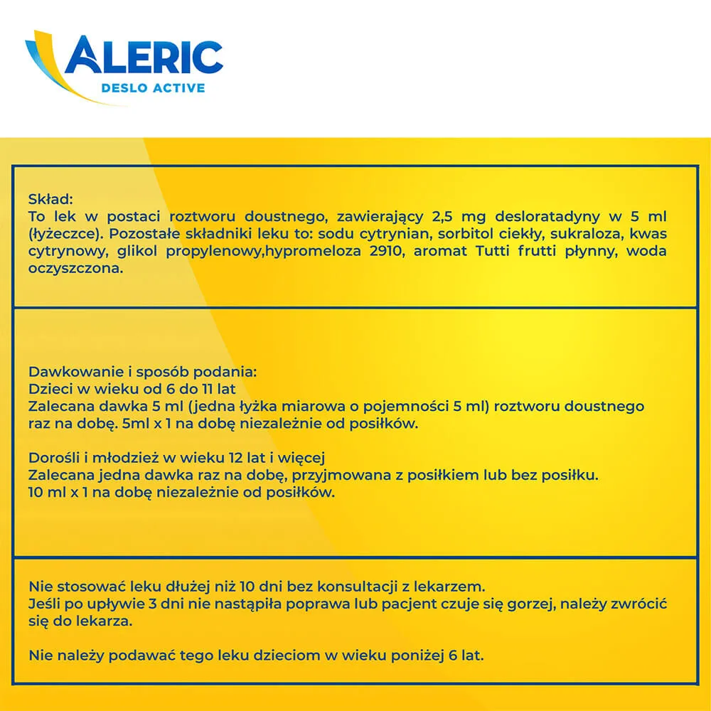 Aleric Deslo Active, 0,5mg/ml, lek przeciwalergiczny dla dzieci od lat 6, płyn doustny, 60 ml 