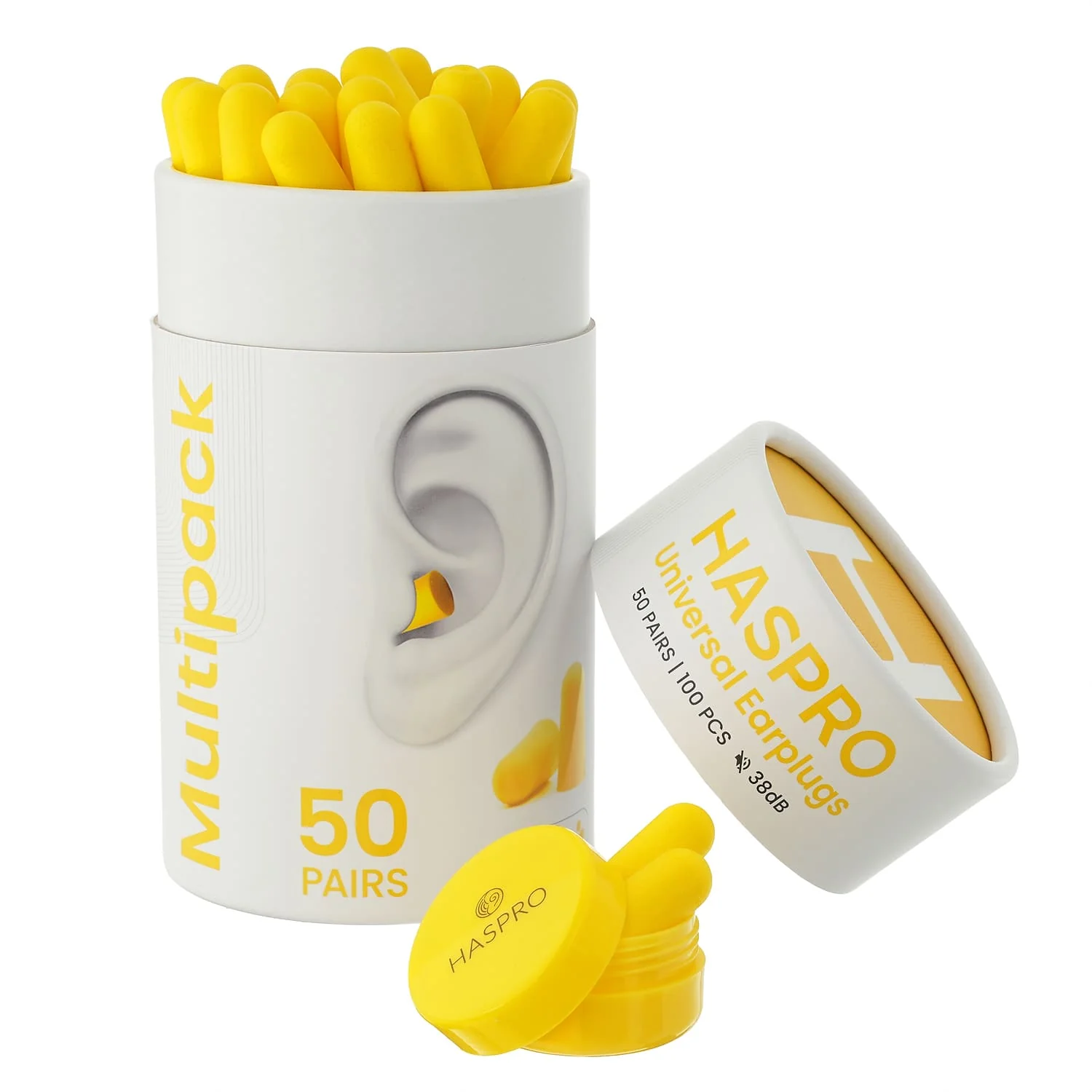 Haspro Tube50 stopery do uszu, kolor żółty, 50 par