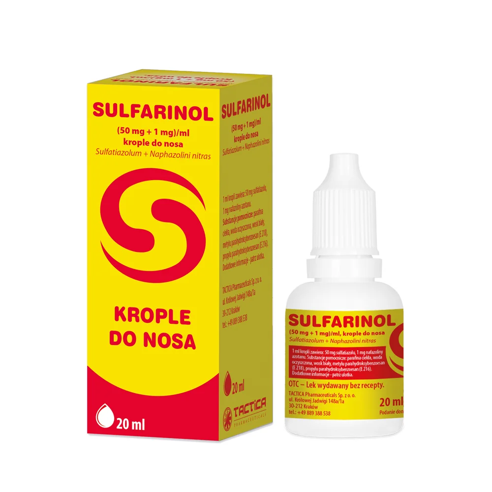 Sulfarinol (50 mg + 1 mg)/ml krople do nosa, 20 ml