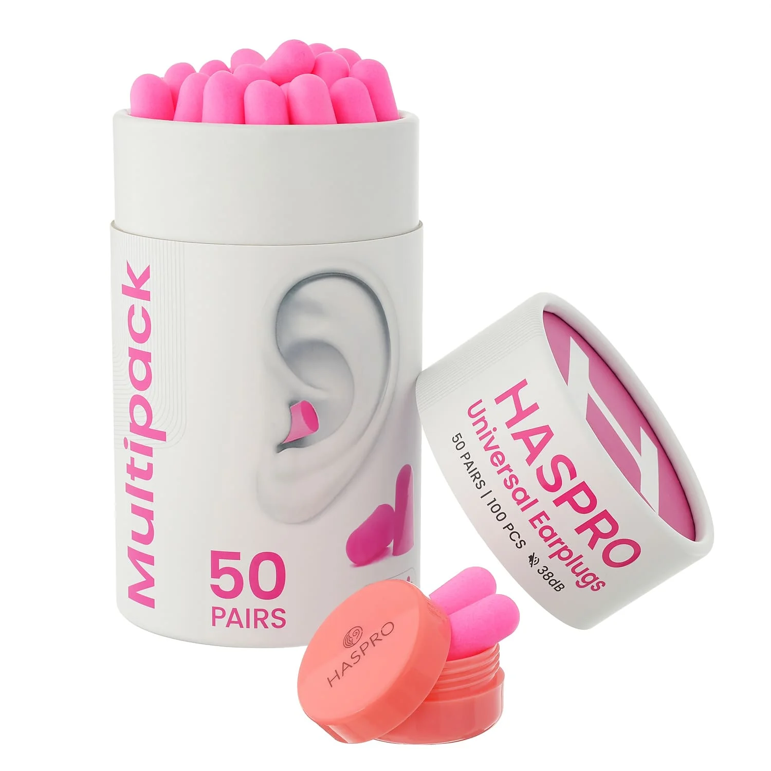 Haspro Tube50 stopery do uszu, kolor różowy, 50 par