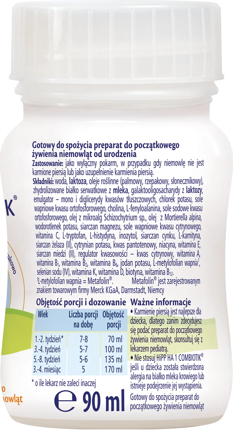 HiPP HA1 Combiotik preparat do początkowego żywienia niemowląt od urodzenia, 90 ml