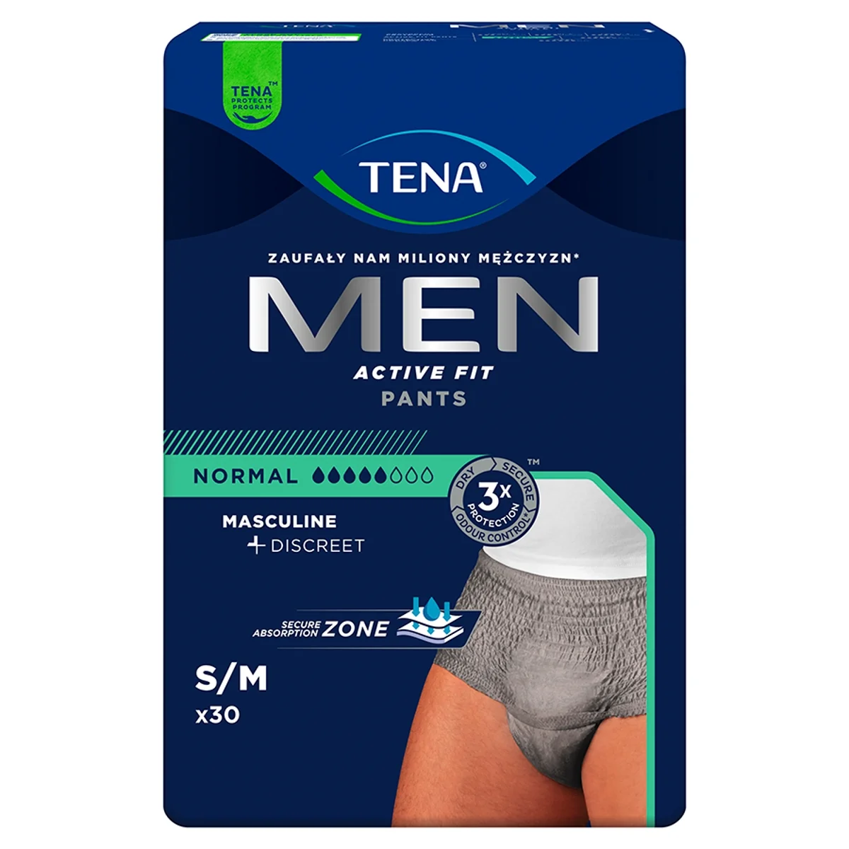 TENA Men Active Fit Pants majtki chłonne Plus Grey S/M, 30 sztuk