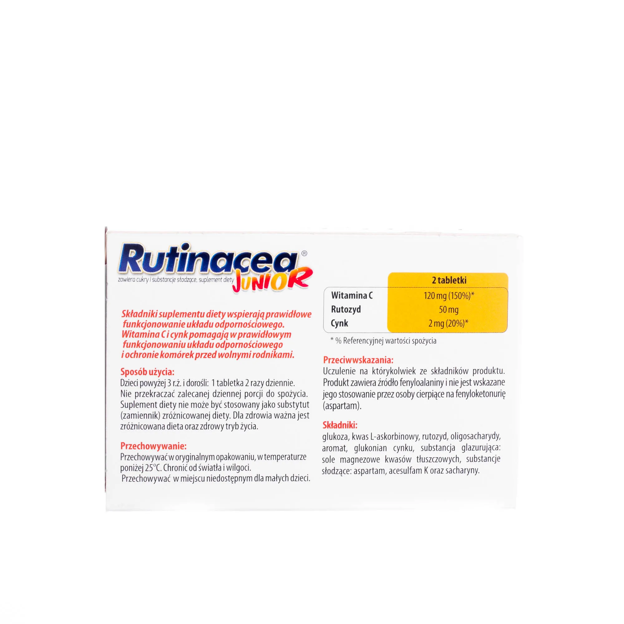 Rutinacea Junior, suplement diety. 20 tabletek do ssania, smak owocowy 