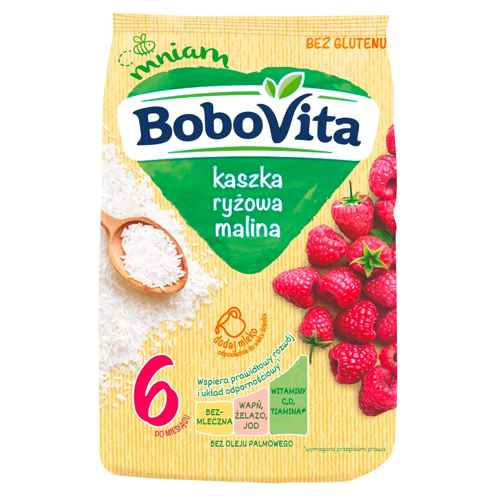 BoboVita, kaszka ryżowa malina po 6 miesiącu, 180 g kaszka ryżowa malina, 180 g