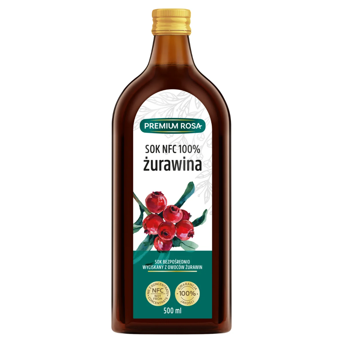 Premium Rosa sok NFC 100% Żurawina, 500 ml