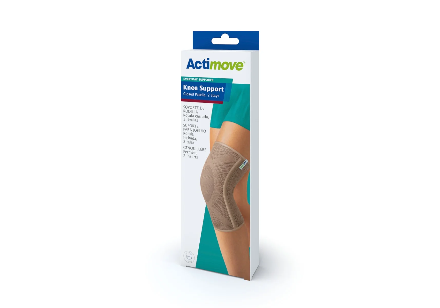 Actimove Everyday Supports opaska stabilizująca staw kolanowy z zabudowaną rzepką i 2 fiszbinami, beżowa, S, 1 szt.