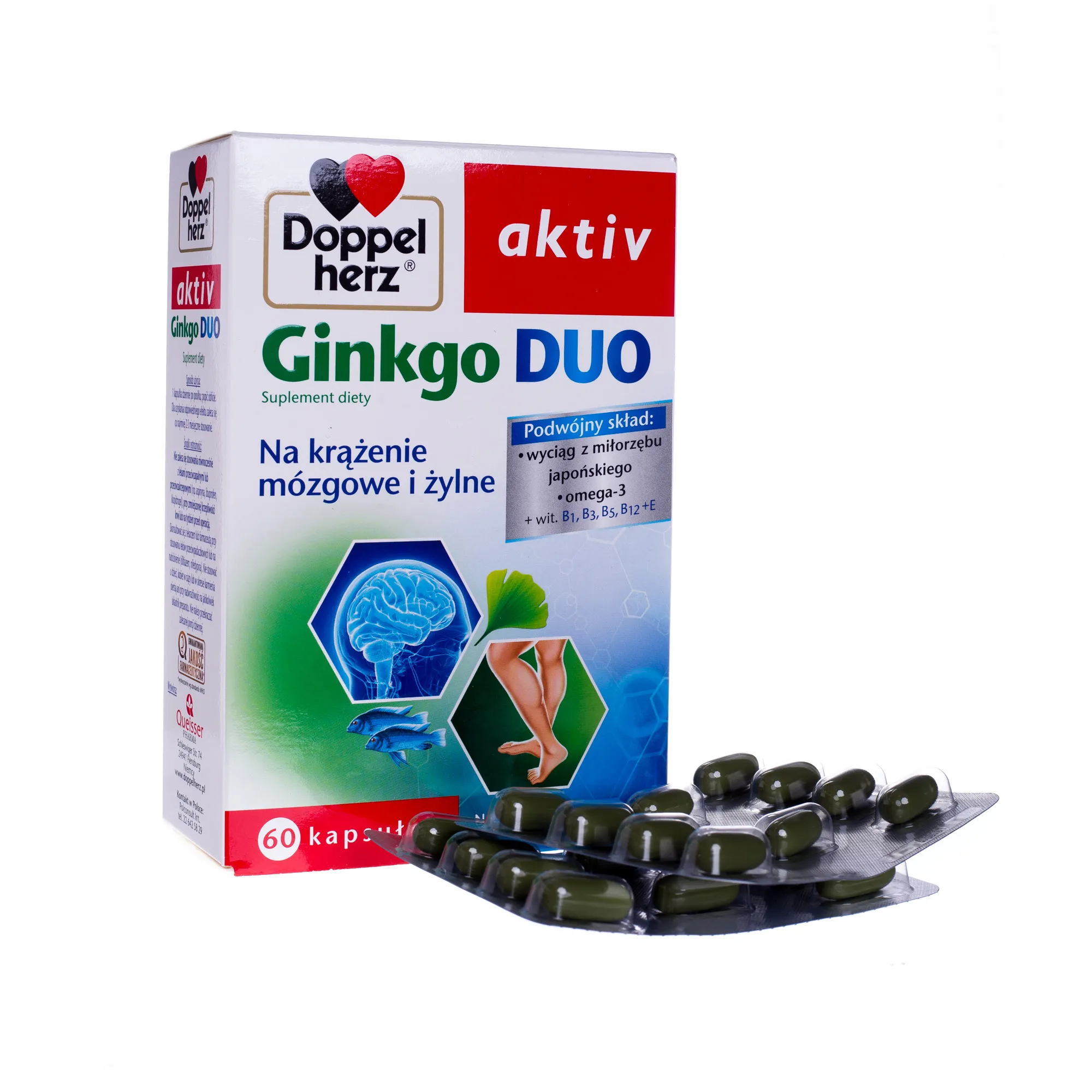 Doppelherz Aktiv, Ginkgo Duo, suplement diety, 60 kapsułek